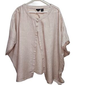 Tahari Womens Extra Large Linen Beige Shirt Dolman Relaxed Cropped Minimalist